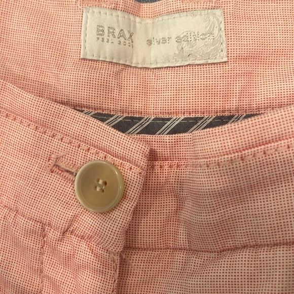 Sz 32 Brax Mia Turn Up peachy pink micro checked straight  leg zippered pants - Picture 2 of 16